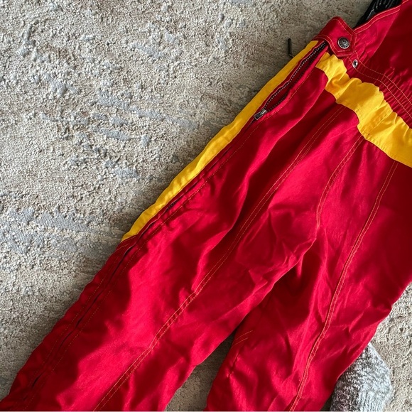 Spyder Vintage Ski Bibs Snow Pants Thinsulate Insulated Retro Red Yellow: 14 - Picture 12 of 14